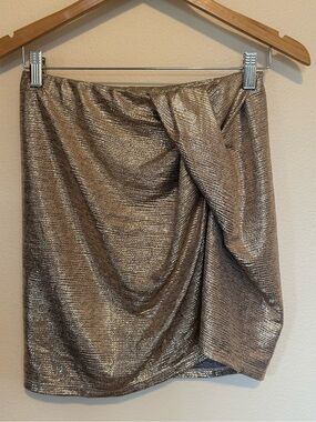 NWT Anthropologie Self Contrast Metallic Bronze Draped Mini Skirt size small